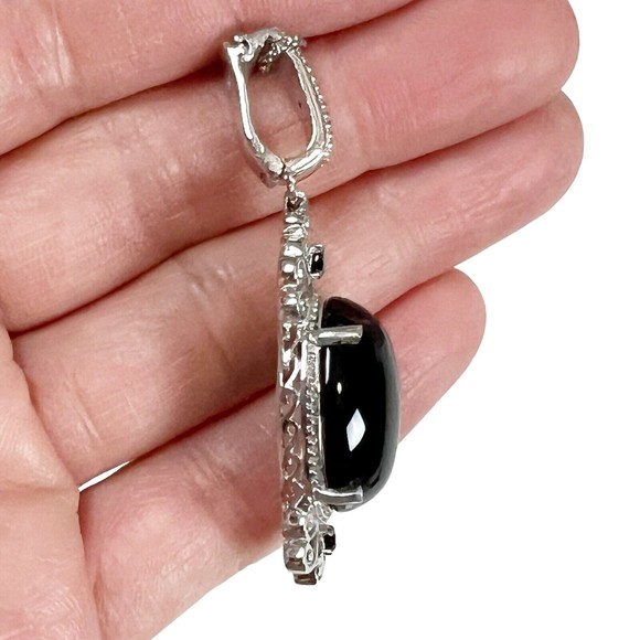 Sterling Silver 925 Black Onyx Cabochon Pendant Necklace Scroll Filigree New - Picture 5 of 13